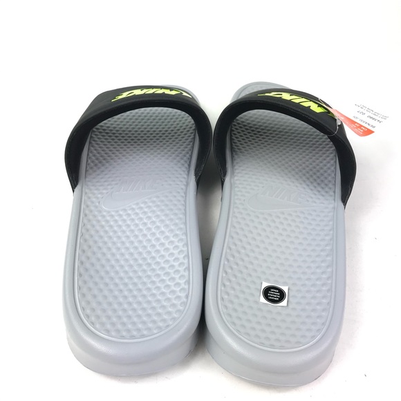 Men's Nike Benassi JDI Black Green Slides Size 17 - Picture 3 of 8